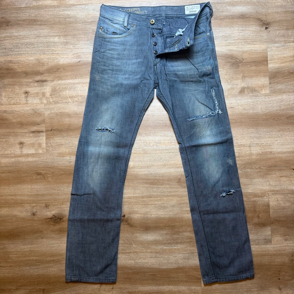 Diesel Iakop Jeans Men 27x30 Blue Distressed Slim Tapered Denim Punk Wash 0807Q